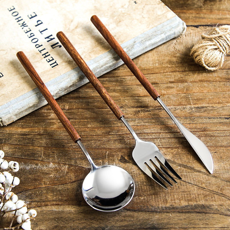 stainless steel cutlery set with rosewood handles