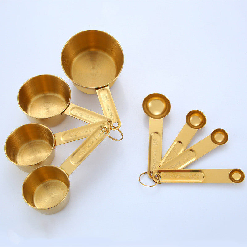 gold stainless steel measuring spoons & cups set (8 pcs)