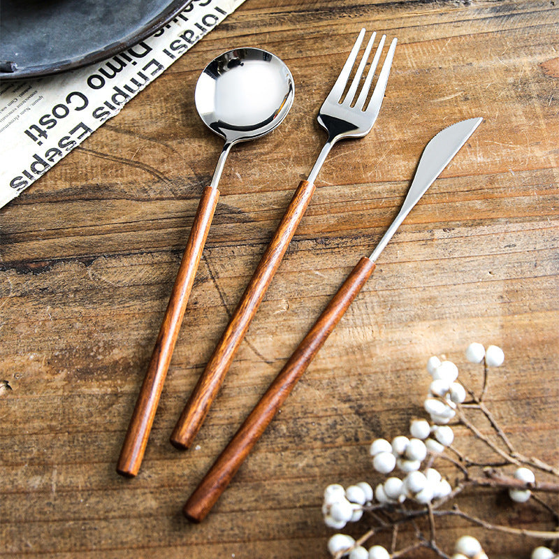 stainless steel cutlery set with rosewood handles