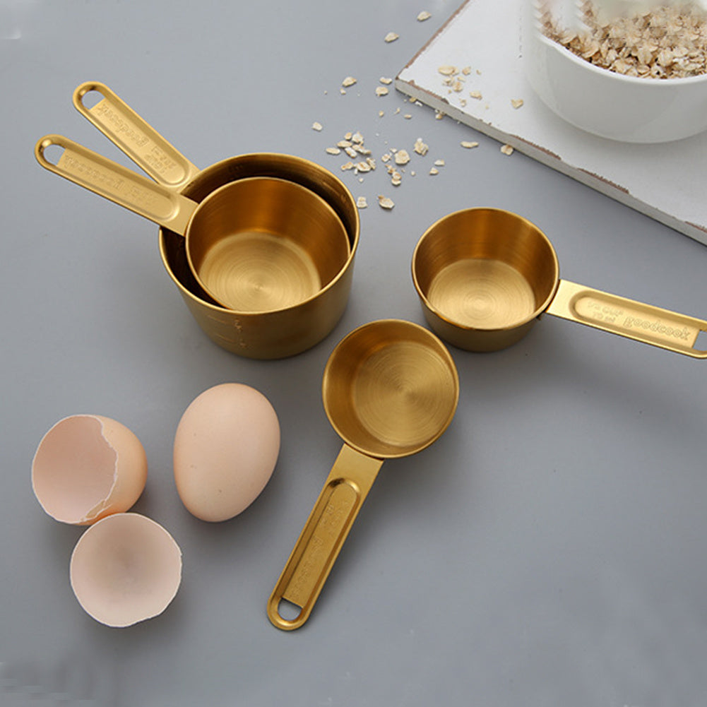 gold stainless steel measuring spoons & cups set (8 pcs)