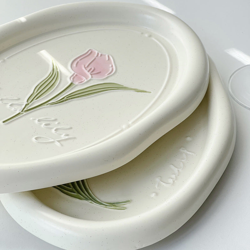 french-style floral ceramic plate – calla & tulip relief (27cm)